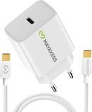 Avizar Mayaxess, 20W netadapter voor Galaxy S25 FE + USB-C kabel 1 meter, wit