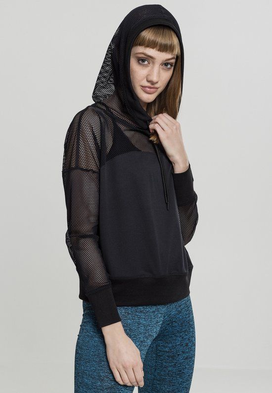 Urban Classics Mesh Hoodie Dames Trui met capuchon - zwart - L