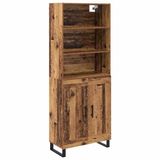 vidaXL Highboard Oud hout 69,5 x 34 x 180 cm Bewerkt hout en glas