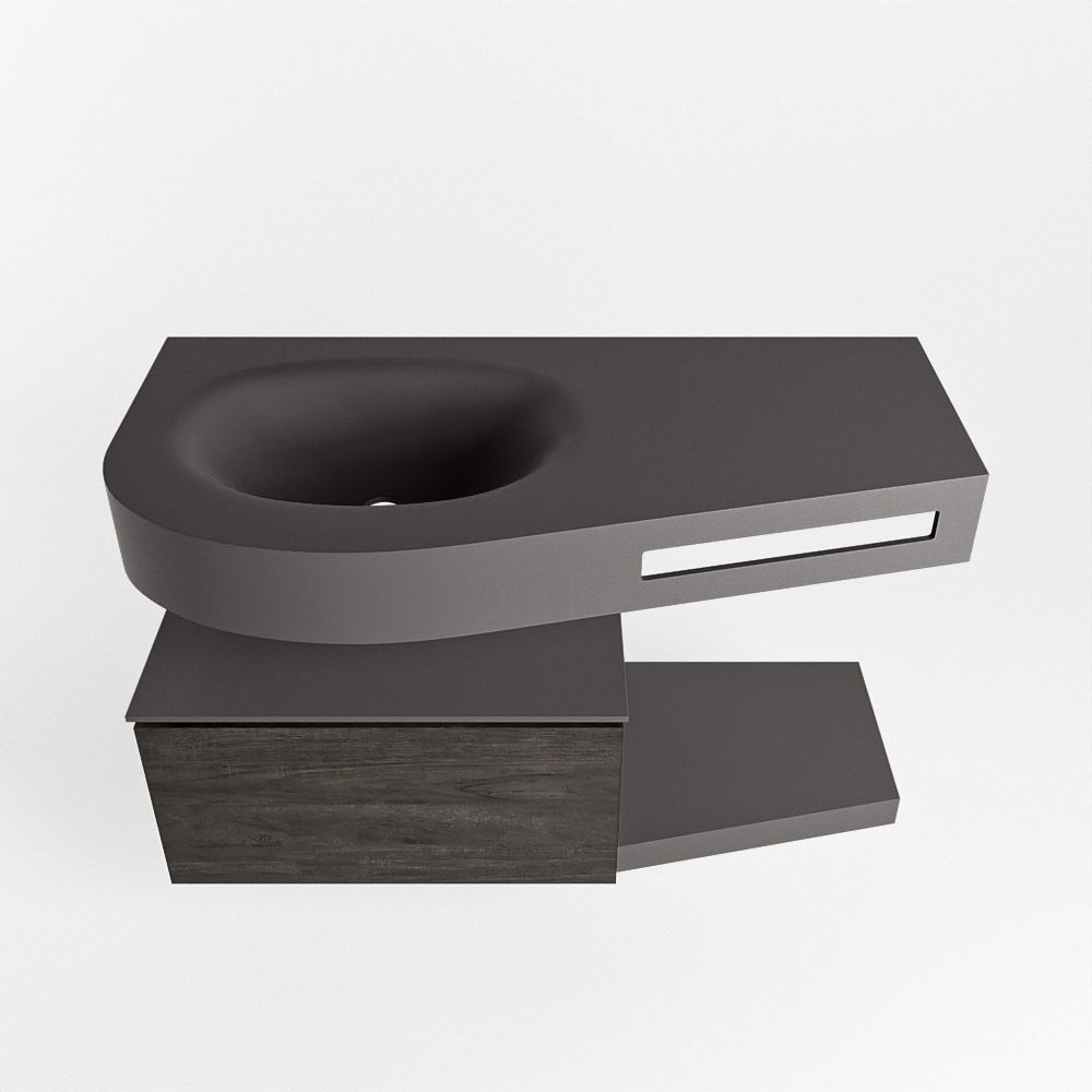 Mondiaz Riva Dulcet badkamermeubel links 100 dark grey en dark brown