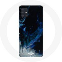 Maniacase Hoesje voor Samsung Galaxy A51 5G Veelkleurige rookwolken in blauw, grijs en zwart op een zwarte achtergrond