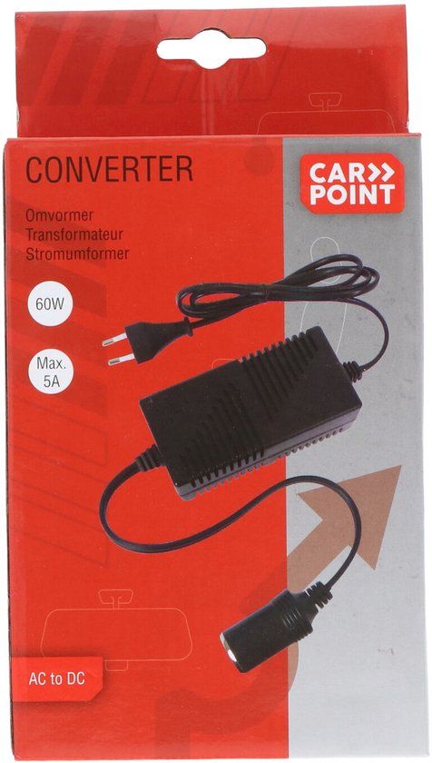 Carpoint Omvormer 12V-230V Zwart - voor Koelbox - max 5 ampere
