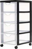 IRIS Easygrip Chest ladekast - 4 lades x 11,25L - Kunststof - Zwart/Transparant - Met wieltjes