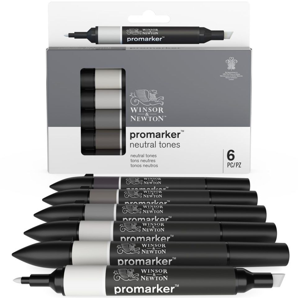 Winsor & Newton 884955071045 - Markeerstiften - Zwart - 6 stuks