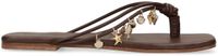 Sacha - Dames - Bruine leren slippers met goudkleurige charms - Maat 42