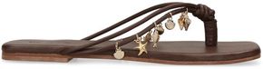 Sacha - Dames - Bruine leren slippers met goudkleurige charms - Maat 42