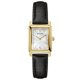Bulova 97P166 Dames Polshorloge - Kwarts - Leer - Zwart/Goudkleurig