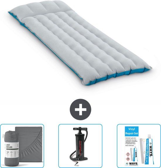 Intex Campingmat - 1-Persoons - 67 x 184 x 17 cm - Grijs - Inclusief Hoeslaken - Pomp en Reparatieset