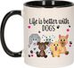 Bellatio Decorations Cadeau koffie/thee mok - life is better with dogs - zwart oor - honden