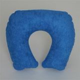 Nekkussen voor op reis, opblaasbaar, badstof, blauw met zak