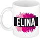 Bellatio Decorations Elina naam cadeau koffie mok - beker - met roze verfstrepen - Cadeau collega - moederdag - verjaardag - juf - coach - 300 ml - wit