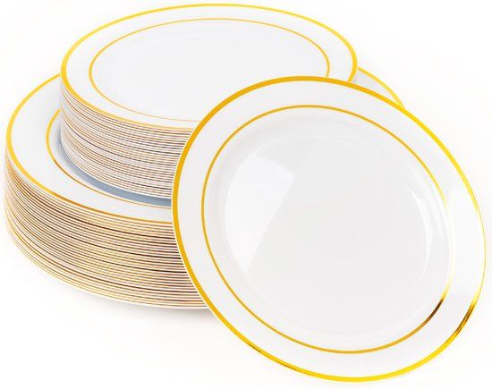 MATANA 60 Premium Witte Plastic Borden met gouden Rand