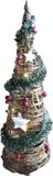 Gerimport LED kegel/piramide kerstboom lamp - rotan - met decoratie - H40 cm