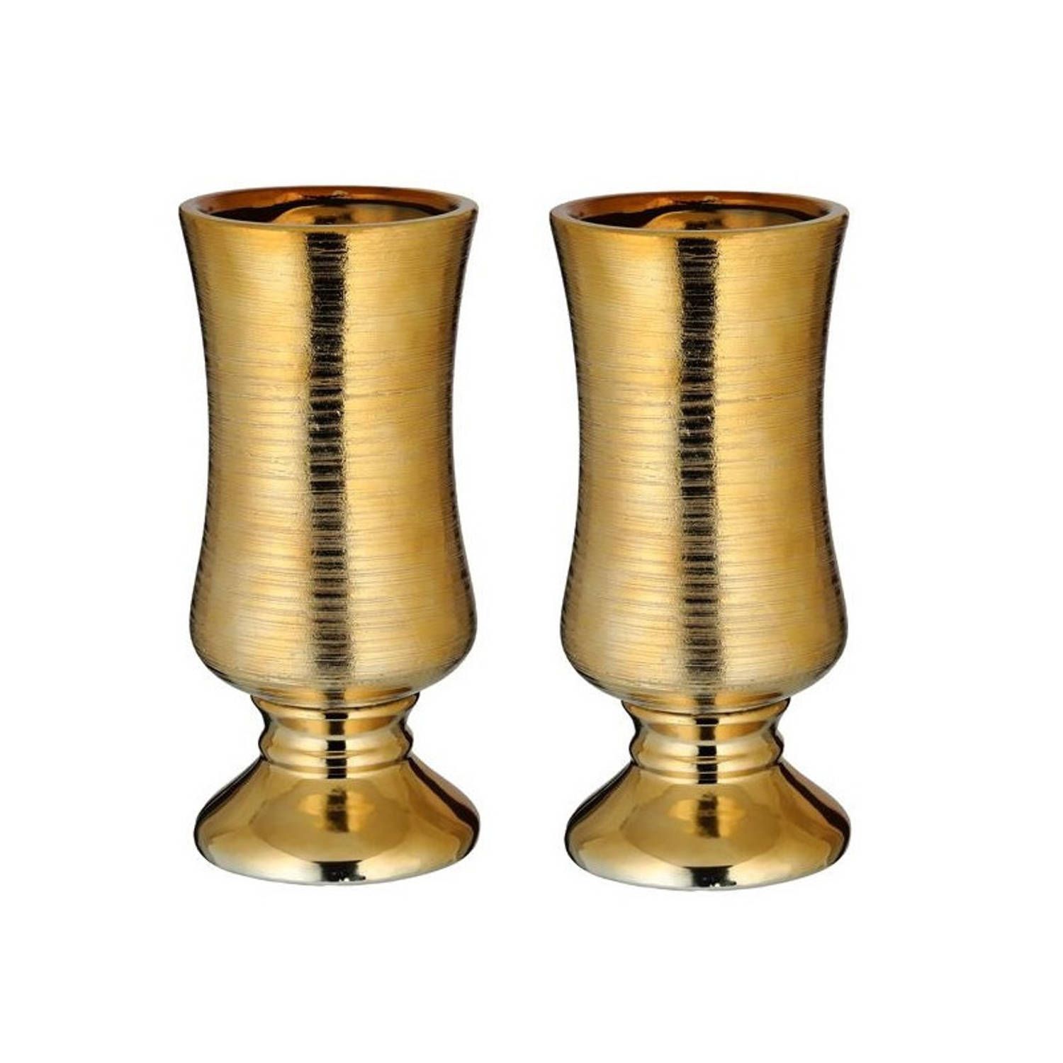 CEPEWA Set van 2x gouden keramische bloemenvazen - 10,6 x 24,2 cm - Kelk vaas voor bloemen en takken