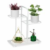 Relaxdays plantenstandaard met 3 niveaus, staal, wit, 50,5 x 44 x 22 cm