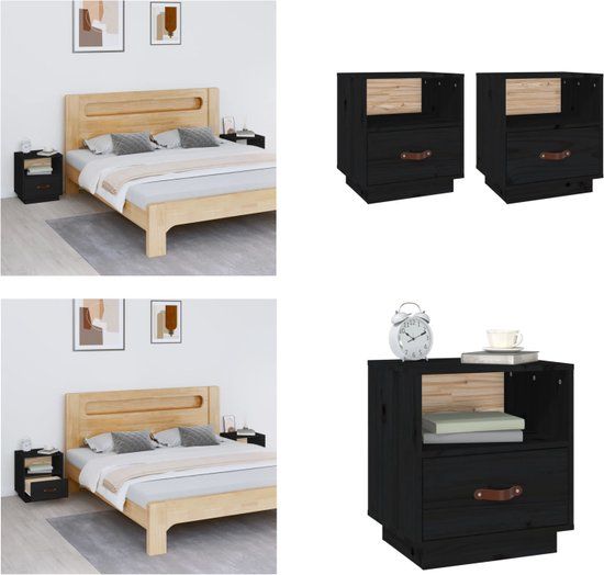 vidaXL Nachtkastjes 2 st 40x34x45 cm massief grenenhout zwart