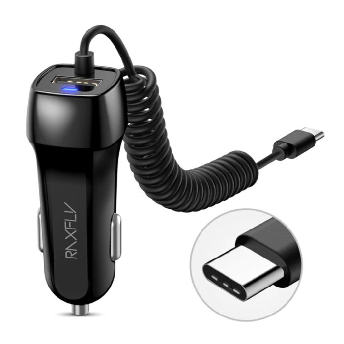 Raxfly Raxfly USB-C Autolader/Carcharger met 2.4A Fast Charging - Zwart