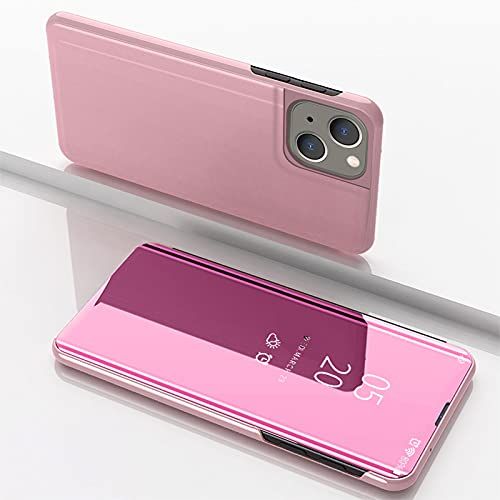 Hülle Hülle® Mirror Plating Clear View Stand Function Flip Hoesje Compatibel voor Apple iPhone 13 mini (Rose Goud)