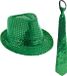 Merkloos Carnaval verkleed setje - glitter hoedje en stropdas - groen - Adultes - met pailletten