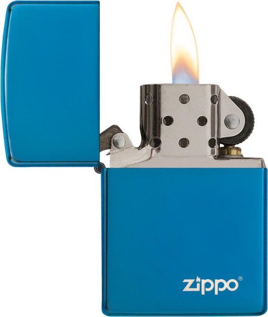 Zippo Sapphire Windproof Lighter with Logo - Blue - Refillable