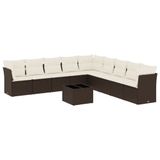 vidaXL 9-delige Loungeset met Kussens, Poly Rattan, Bruin
