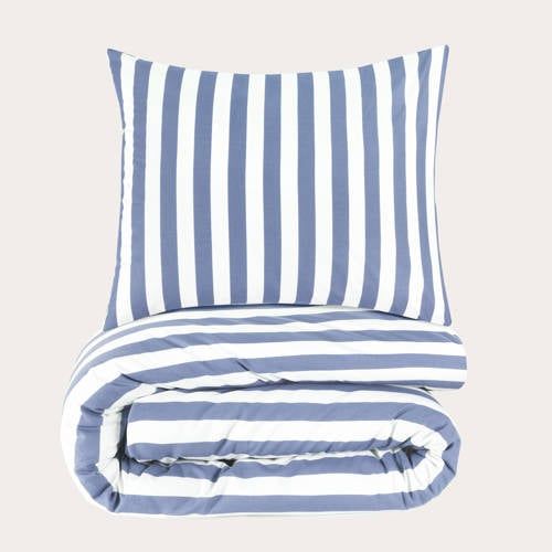 NOUS Kids katoenen gestreepte kinderdekbedovertrek 120x150 cm - blauw