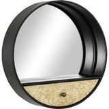 Miroir Mural Rond Ø61 Cm, Miroir Décoratif Avec Tiroir Et Cadre En Métal Et Mdf, Noir