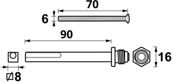 AXA Verlengset Wisselstift 90mm met Boutenset M6x70 Zwart