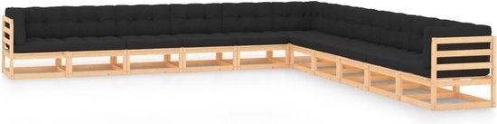 The Living Store Pallet Loungeset - Houten Tuinmeubelset - Grenenhout - Antraciet Kussens - Modulair Ontwerp