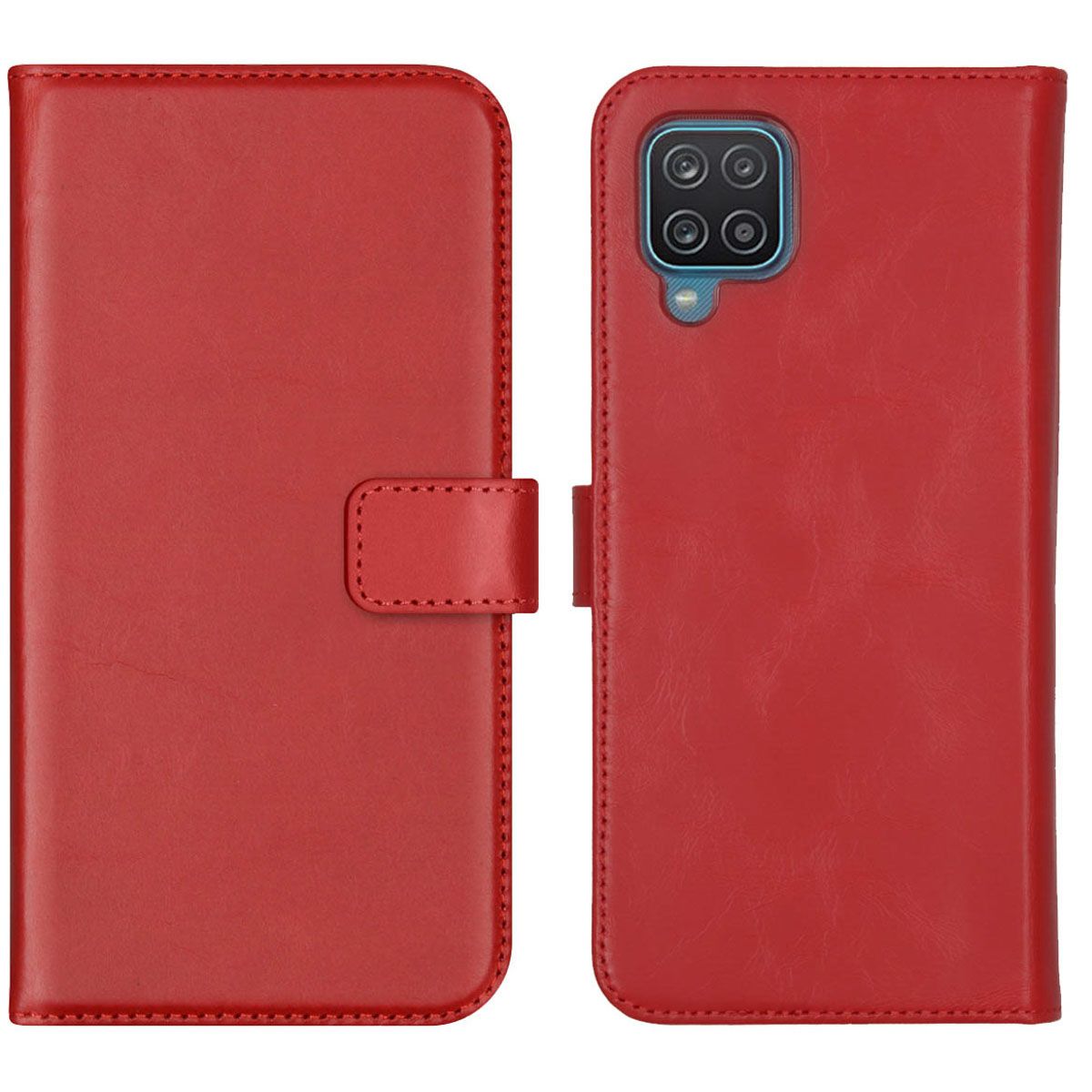 Selencia Hoesje - Echt Lederen Bookcase - Rood - Geschikt voor Samsung Galaxy A12