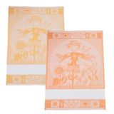 Filet - Set van 2 jacquard-theedoeken met inzetstuk van Aida-stof om op te borduren, gemaakt in Italië, vogelverschrikker, kleur oranje en geel