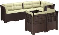 vidaXL - 7-Zits - Tuinbank - met - Kussens - Rattan - Look - PP - Bruin