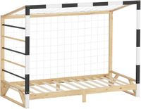 ML-Design Kinderbed met Voetbaldoel 90x200 cm Houten Tienerbed met Lattenbodem Klimladder & Net Speelbed van Massief Grenen Eenpersoons Slaapframe voor Jongens en Meisjes Sportbed met Doelnet
