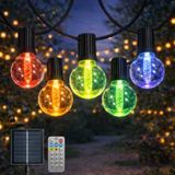 M mimotec Led-lichtketting op zonne-energie voor buiten, 7,5 m, RGB dimbaar, 15 lampen, IP54 waterdicht, decoratie voor tuin, terras, gevel, terras