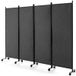 Goplus Paravent de séparation pliant avec roulettes-cadre en métal-idéal pour maison, bureau, hôpital, 225x173cm, 4 panneaux, gris