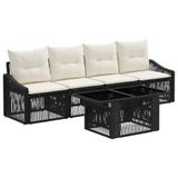 vidaXL Tuinbank Set 5-delig Zwart en Crème Wit Poly Rattan