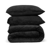 DoubleDry Dekbedovertrek Rib Flanel - Tweepersoons 200x220 cm + 2 Kussenslopen - Zwart