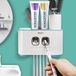 WEKITY Porte-brosse à dents avec distributeur de dentifrice - Gris/Rose
