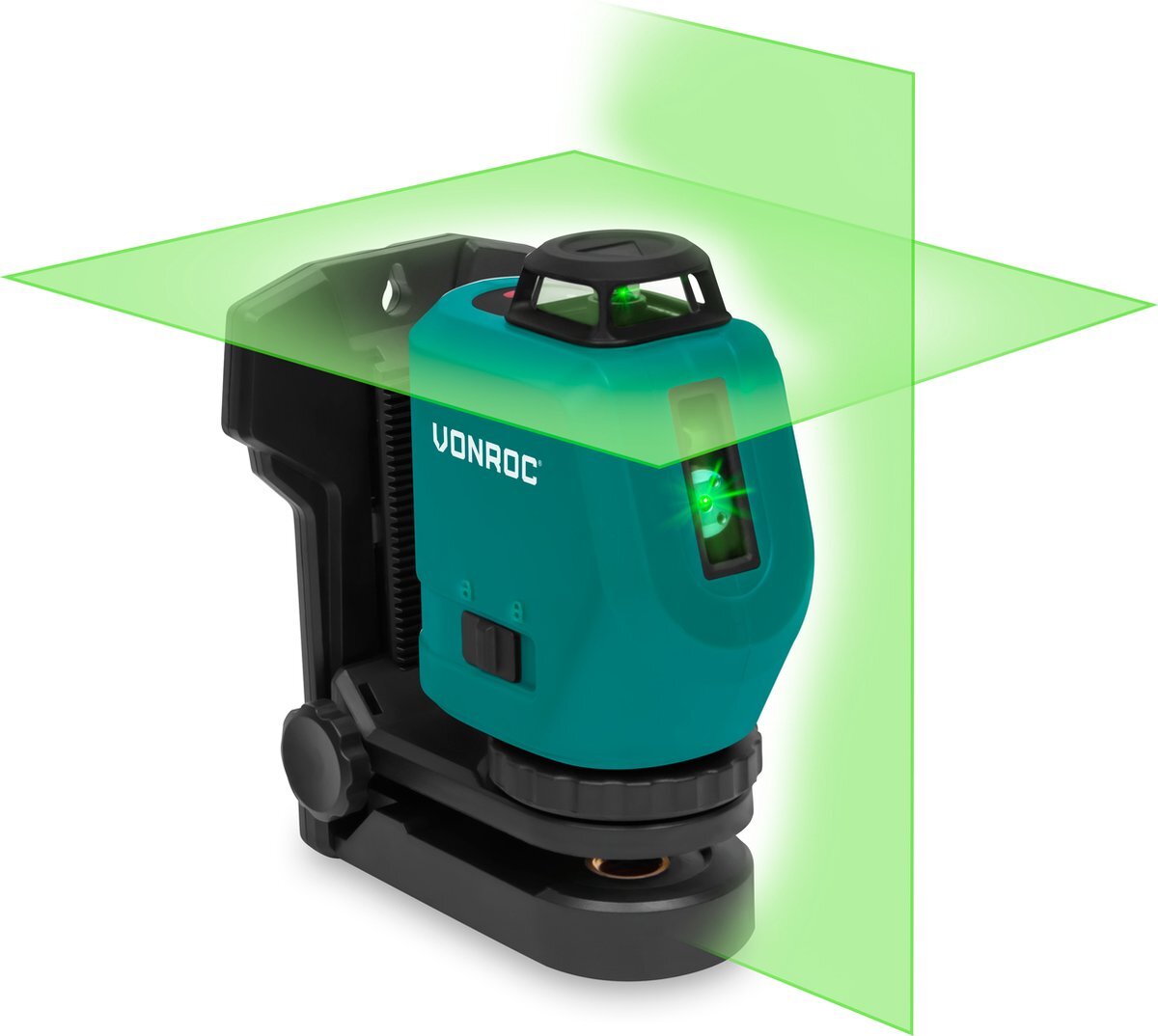 VONROC TOOLS VONROC 360° Accu kruislijnlaser - groen - 4V - 2600mah - zelfnivellerend - ±40 meter bereik - goede zichtbaarheid bij fel licht - Incl. bevestigingsbeugel, USB-C kabel & opbergtas