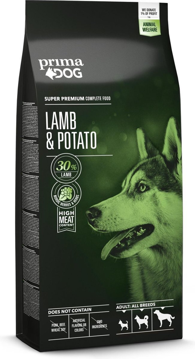 PrimaDog Adult - Hondenvoer Lam & Aardappel - 12 kg