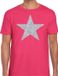 Bellatio Decorations De Ster van de show - verkleed t-shirt - roze - met zilveren ster in glitters - heren - glamour - Disco L
