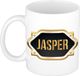 Bellatio Decorations Naam cadeau mok - heren - Jasper - gouden embleem - 300 ml - meester - bedankje - afscheid