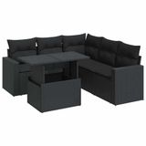 vidaXL 6-delige Loungeset met Kussens, Poly Rattan, Zwart