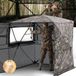 Tente de camouflage pour chasse et observation de la faune - Cabane de chasse - 4-5 personnes - Robuste - Porte silencieuse à fermeture éclair - Fenêtres - Bâche de sol transparente - Avec sac de transport - Camouflage