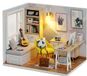 CUTEROOM DIY miniatuur poppenhuisset, handgemaakt houten poppenhuismodelset met led-lampje en stofkap