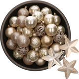 Decoris Boules de Noël et ornements étoiles - 43x pièces - plastique - champagne