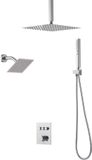 Vevor Ensemble de système de douche avec pomme de douche à effet pluie de 12 pouces / tête de montage mural de 6 pouces / douchette 2-en-1, tête de douche à double cascade rotative (3 fonctions), valve en laiton et kit de finition, thermostat chromé