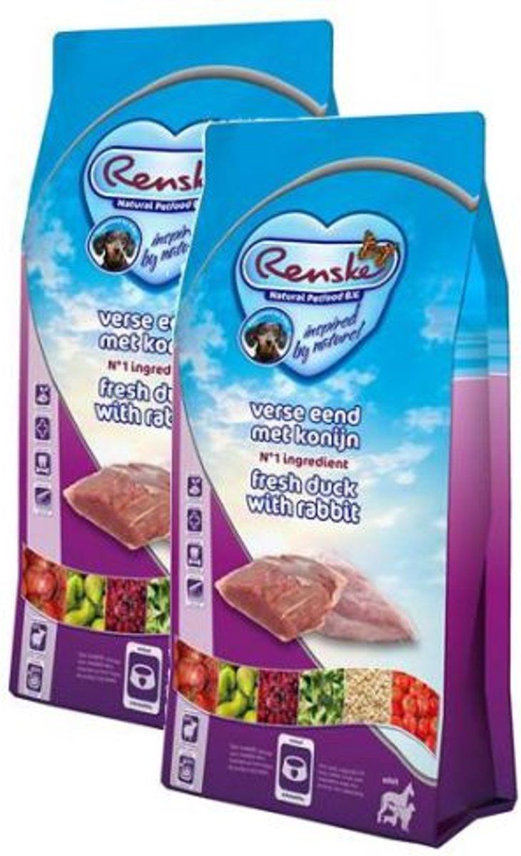 RENSKE super premium adult eend / konijn hondenvoer 2x 12 kg