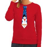 Bellatio Decorations Shoppartners Bv Foute kersttrui / sweater stropdas met sneeuwpop print rood voor dames 2XL