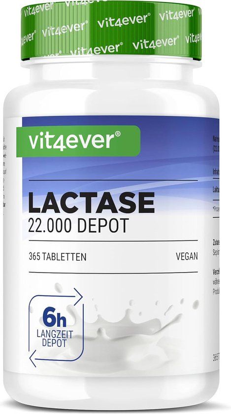 Vit4ever Lactase 22.000 Depot - 365 Tabletten met Depotwerking (Sepismart® Slow Release) - Hooggedoseerd met 22.000 FCC-Eenheden - Bij Lactose-intolerantie + Melkintolerantie - Vegan
